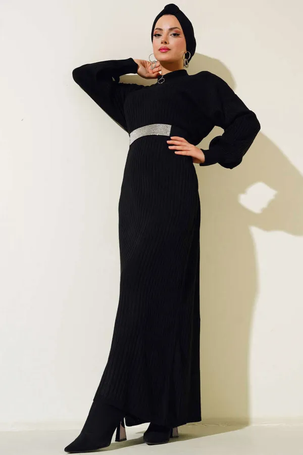 15900 Full Length Hijab Knit Dress - Black