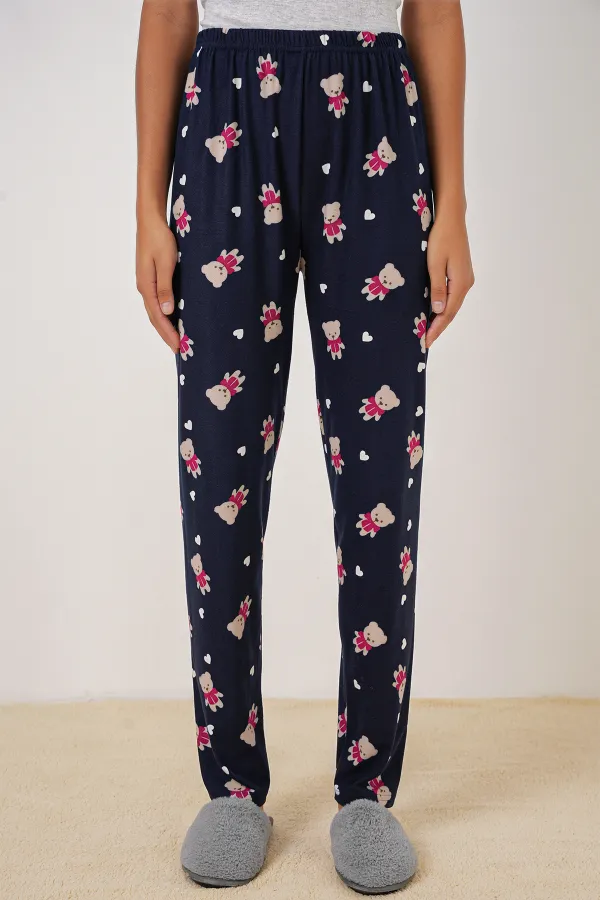 4323 Patterned Pajama Bottoms - L. Navy Blue