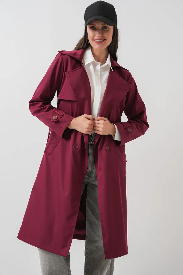 5918 Double-breasted Trench Coat - Claret Red