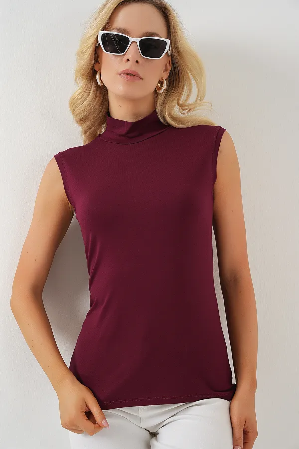 Kadın Kolsuz Body 4348 - Bordo