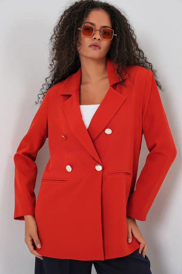 Women's Double-Breasted Blazer Jacket 0722 - Brick Women's Double-Breasted Blazer Jacket 0722 - Brick