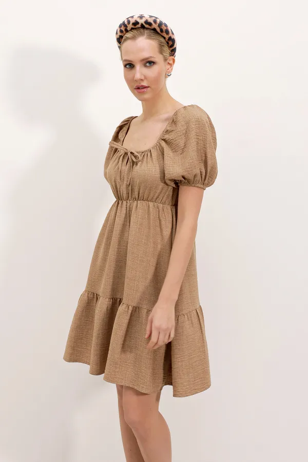 Robe évasée en popeline 2351 - Camel