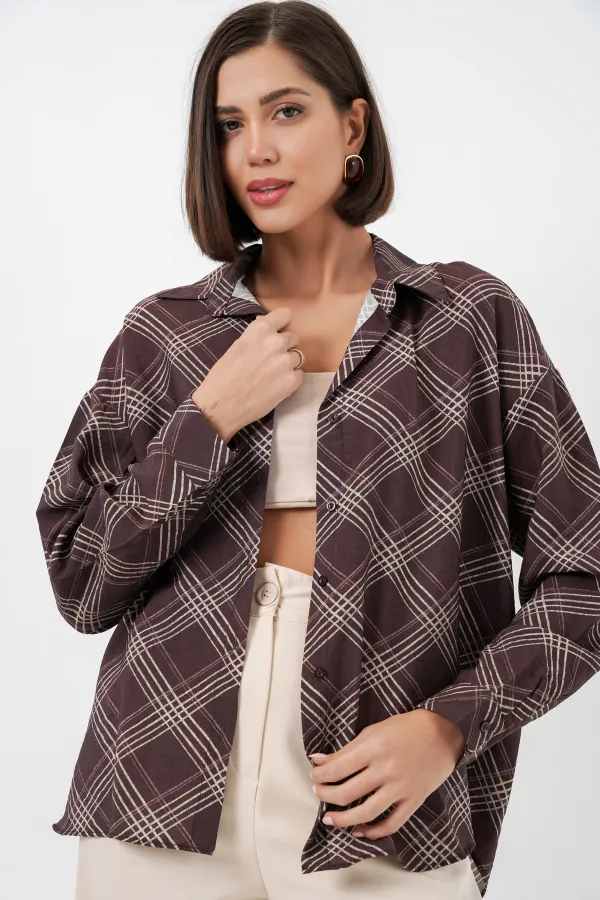 Chemise oversize à motifs pour femme 20372 - Marron