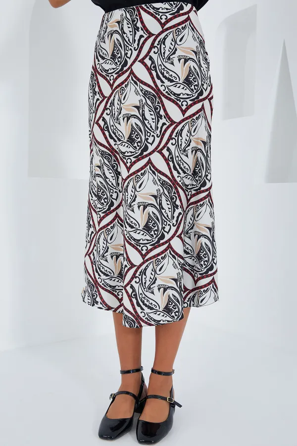 Jupe en satin noir et rouge à motifs pour femme 15806