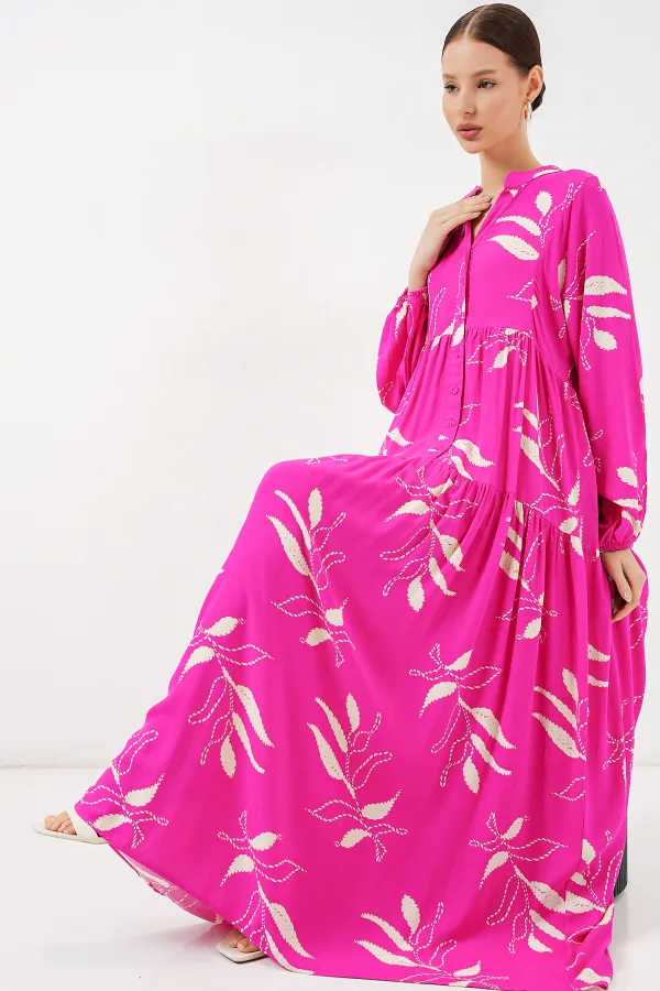 Robe longue hijab à motifs pour femme 2585 - Fuchsia clair
