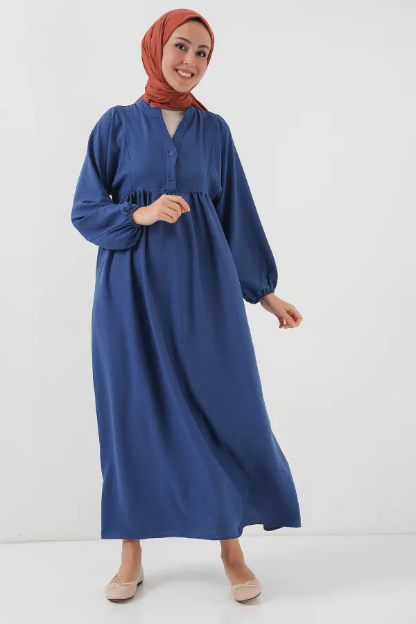 Kadın Uzun Tesettür Elbise 2525 - İndigo