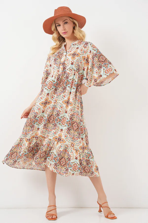 Women's Patterned Short-Sleeve Dress 2562 - Brown