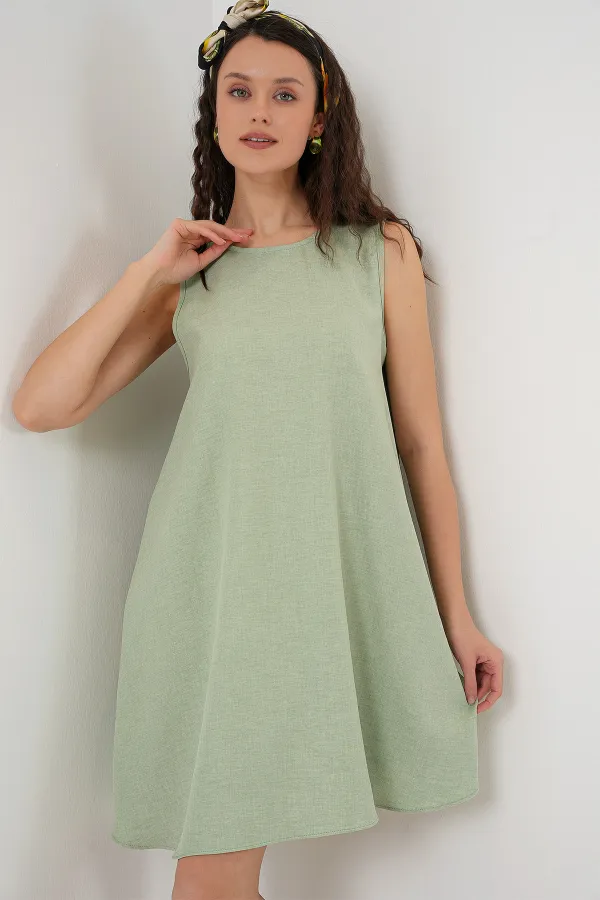 2444 Mini Linen Dress - E.Green