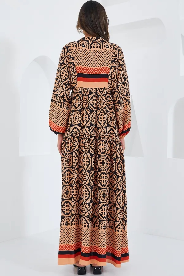 Robe hijab beige et noire en viscose pour femme 2423