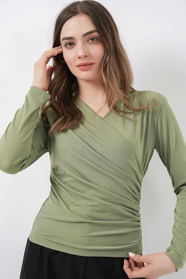 939 Wrap Collar Sandy Blouse - Light Green