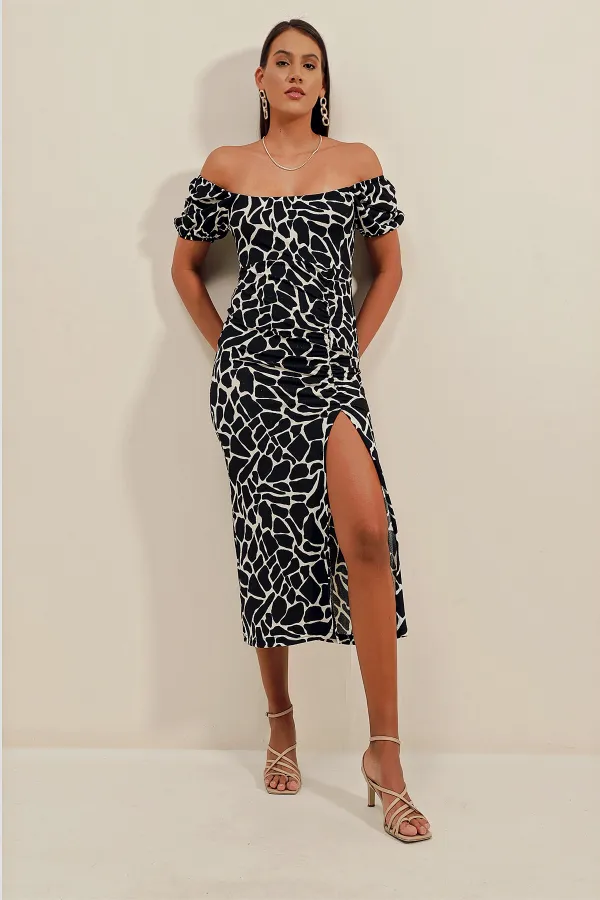 2396 Slit Summer Knitted Dress - Light Black