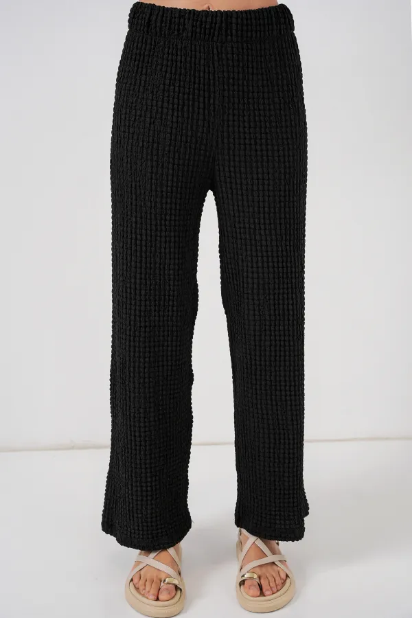 Kadın Örme Bluz Pantolon İkili Takım 30052 - Siyah