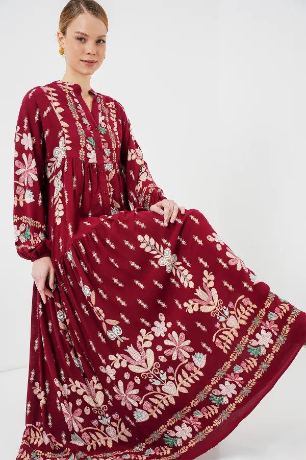 Robe hijab à motifs authentiques 2423 - H. Bordeaux