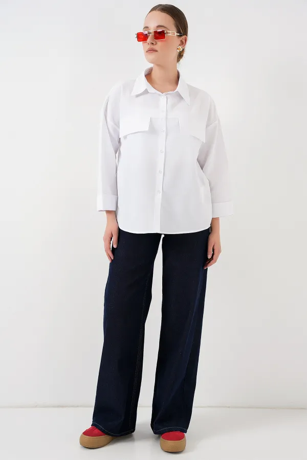 Women's Pocket Detailed Oversize Shirt 20313 - White