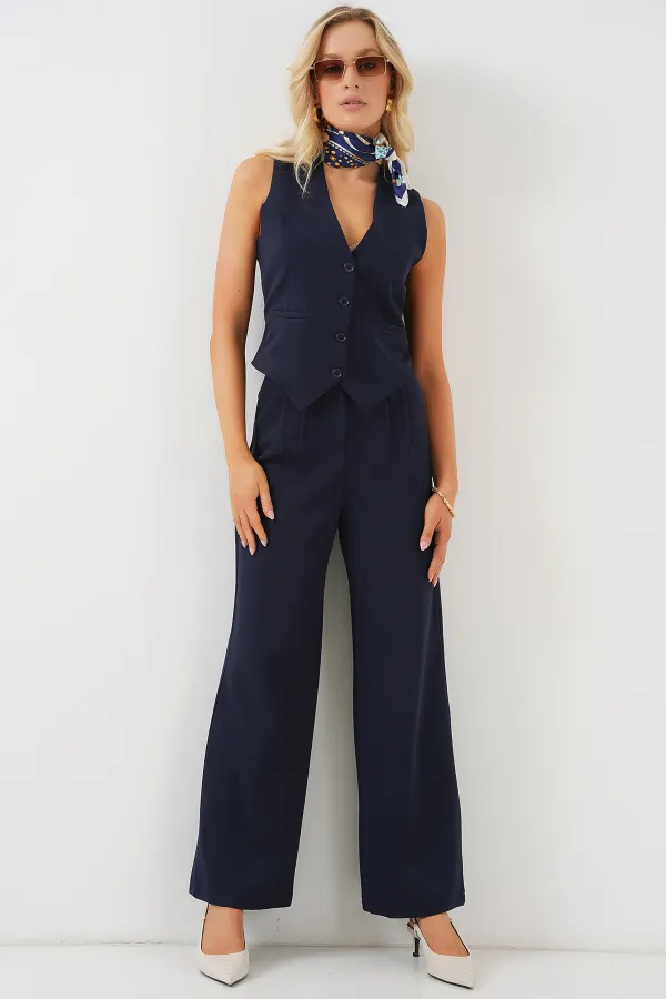 6709 Kadın Yelek Pantolon İkili Takım - Lacivert