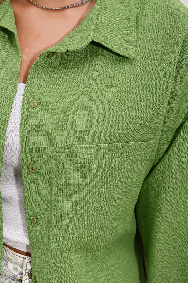 Chemise oversize en lin à poche unique 20153 - Vert E.