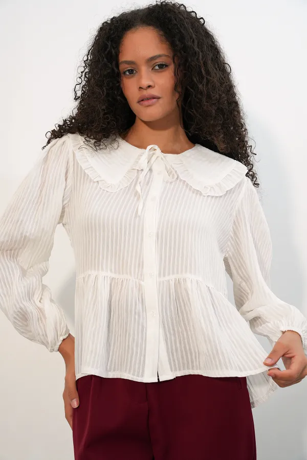 Women's Peter Pan Collar Shirt Blouse 993 - White