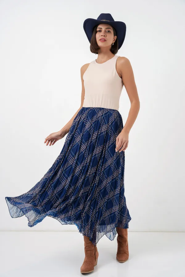 Women's Asymmetrical Chiffon Skirt 8056 - Navy Blue