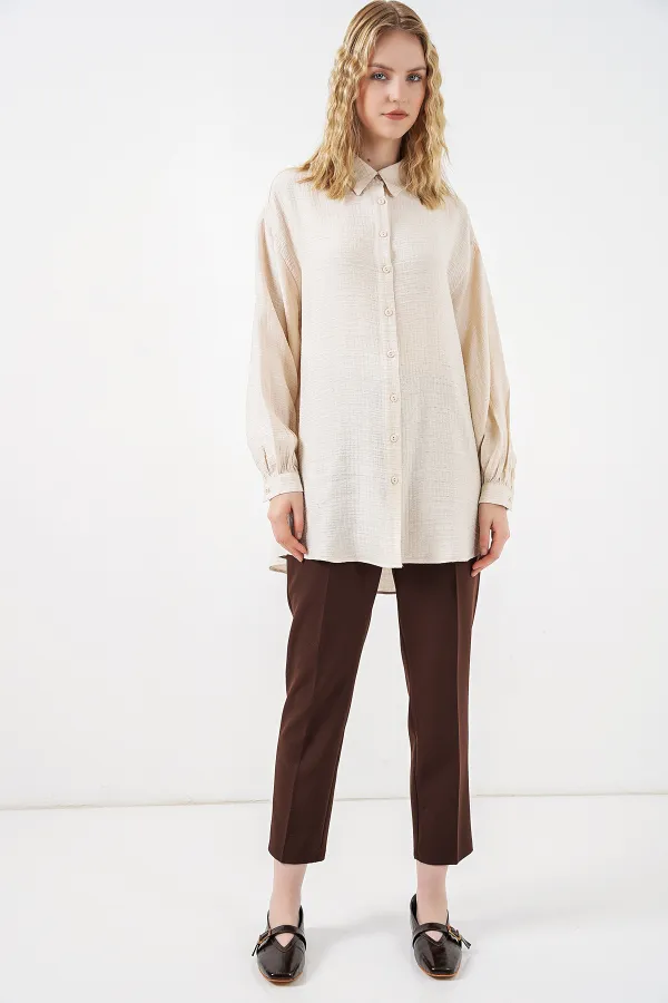 Women's Textured Oversize Tunic 5989 - Cream Women's Textured Oversize Tunic 5989 - Cream
