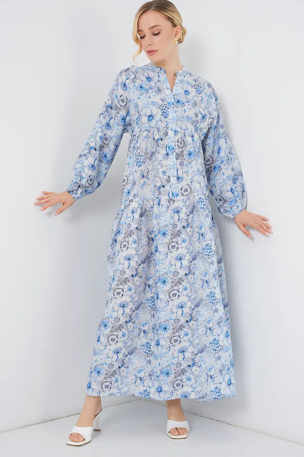 Robe hijab à motifs pour femme 2583 - Bleu