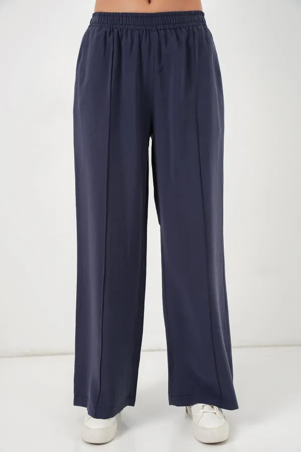 Pantalon large pour femme avec taille élastique 30087 - Bleu marine