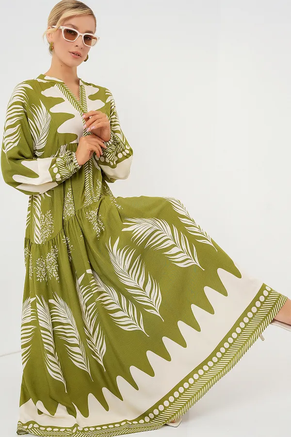 Robe hijab à motifs authentiques 2423 - Vert menthe