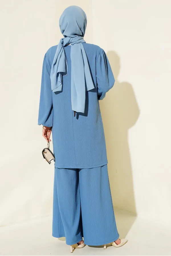 Ensemble tunique et pantalon indigo pour femme, haut et bas, 6663