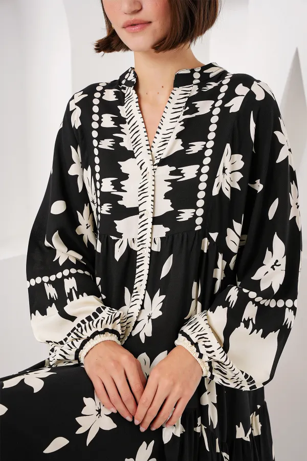 Robe hijab à motifs authentiques 2423 - Noir2