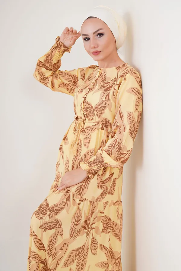 Robe hijab à motifs 2145 - Jaune