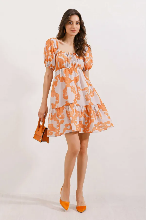 2351 Flared Poplin Dress - D. Orange
