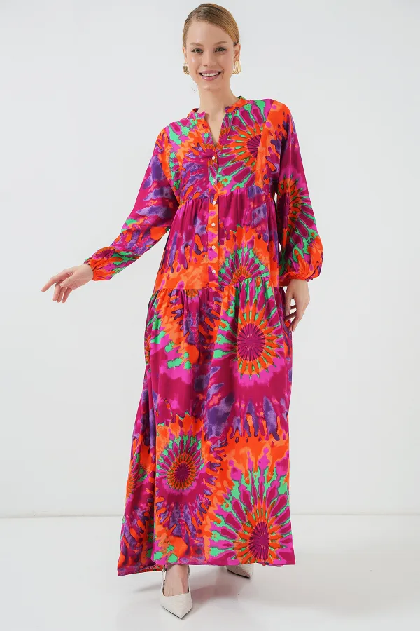 Robe hijab à motifs authentiques 2423 - H. Fuchsia