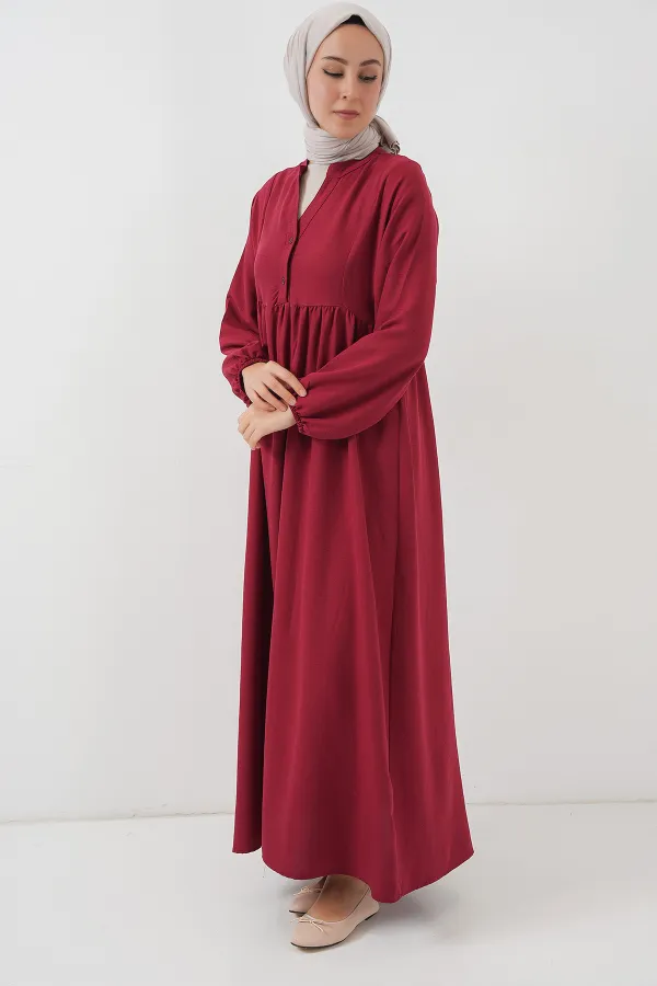 Kadın Uzun Tesettür Elbise 2525 - Bordo
