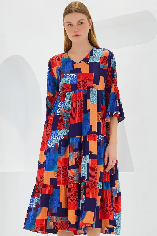 Robe courte en viscose à manches courtes pour femme, motif saxon rouge, 1959