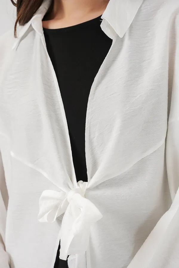 Kadın Salaş Bağcıklı Kimono 5981 - Beyaz