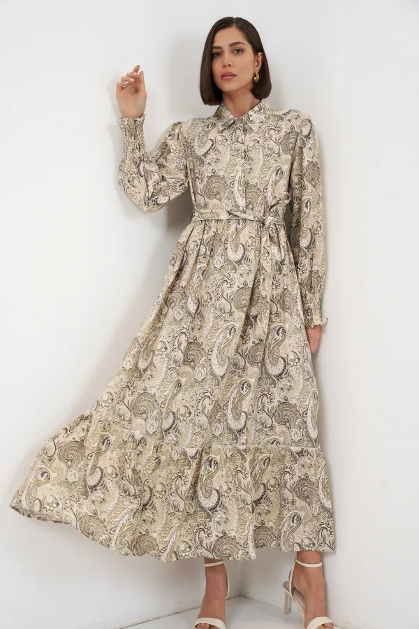 Robe hijab ceinturée pour femme 2589 - Beige