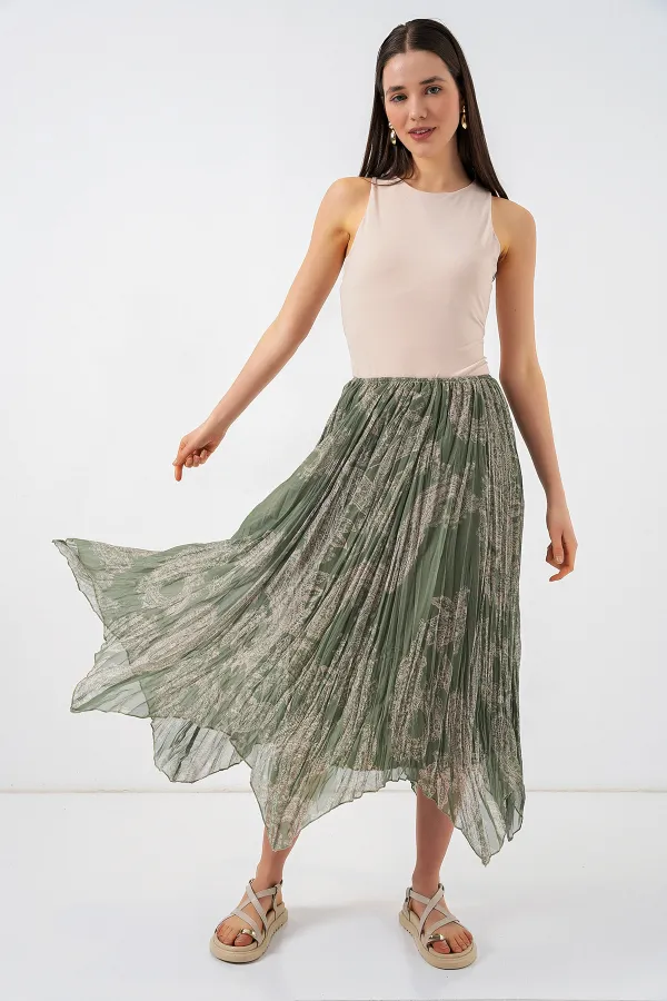Kadın Asimetrik Tül Şifon Etek 8061 - Çağla