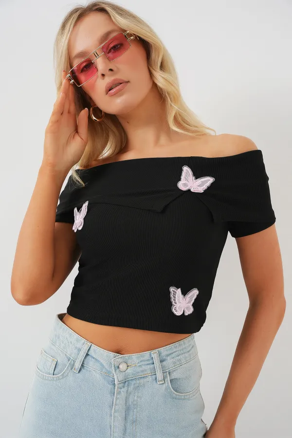 Madonna Yaka Kelebek Detaylı Bluz 957 - Siyah