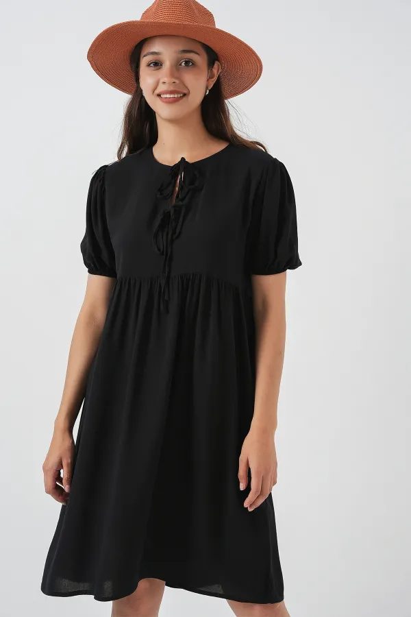 Robe midi à lacets pour femme 2575 - Noire