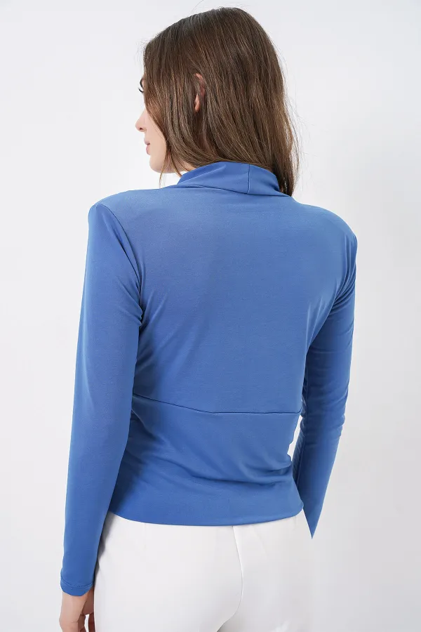 Women's Wrap-Around Blouse with Shoulder Pads 942 - Indigo Women's Wrap-Around Blouse with Shoulder Pads 942 - Indigo