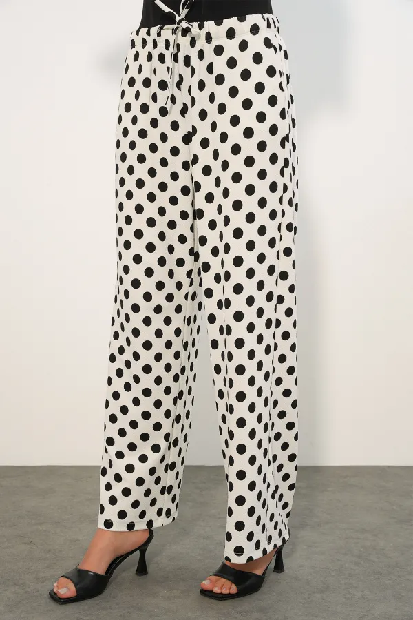 Women's Wide Leg Polka Dot Trousers 30116 - White