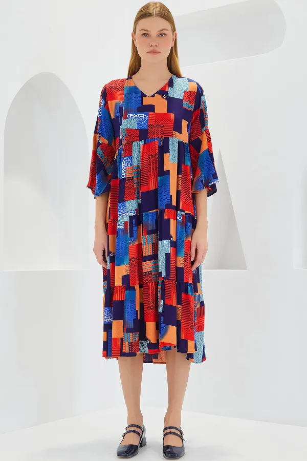 Robe courte en viscose à manches courtes pour femme, motif saxon rouge, 1959