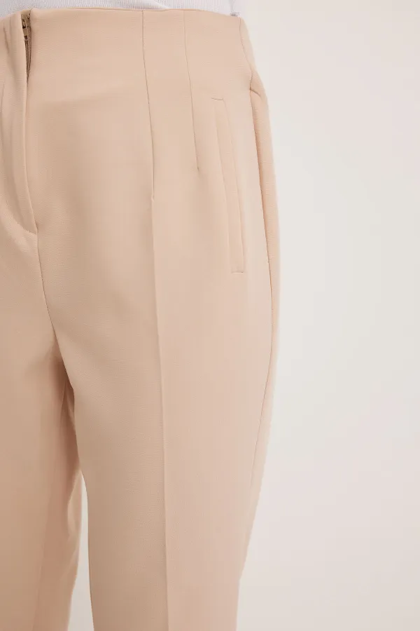 Pantalon beige taille haute pour femme 6650