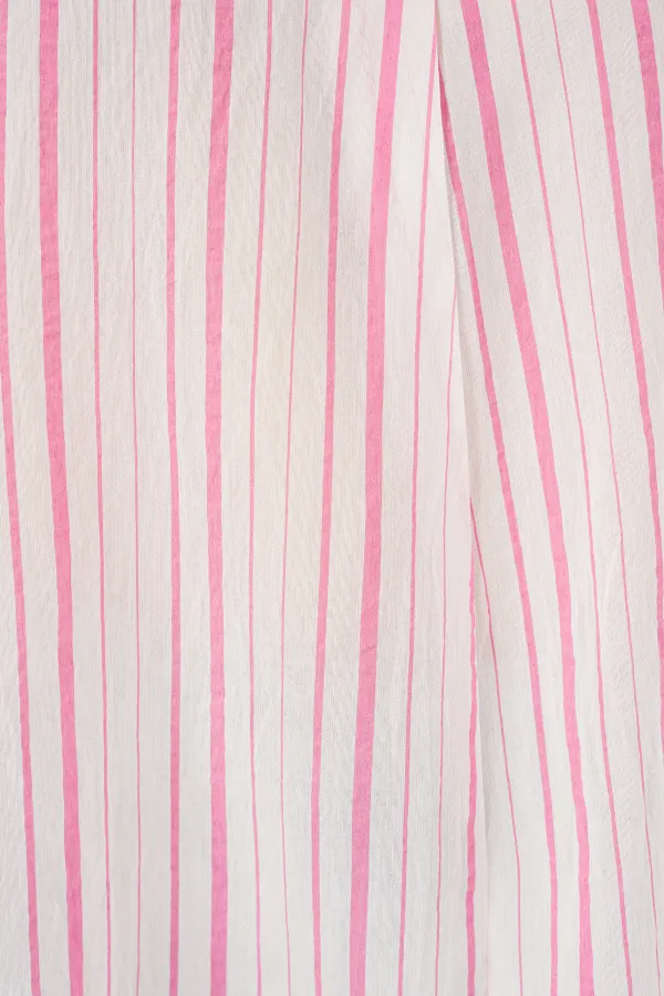 Kadın Çizgili Oversize Bluz 967 - Pudra