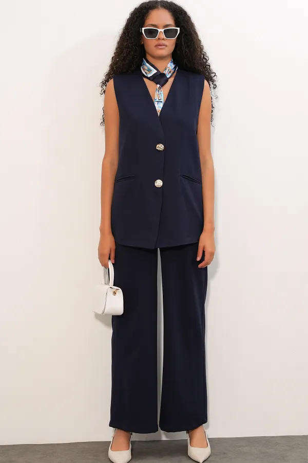 Women's Vest and Trousers Two-Piece Set 30086 - Navy Blue Women's Vest and Trousers Two-Piece Set 30086 - Navy Blue