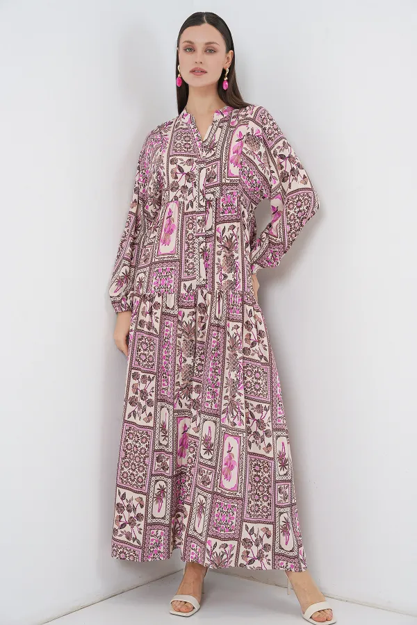 Robe longue hijab à motifs pour femme 2585 - A.Pudra
