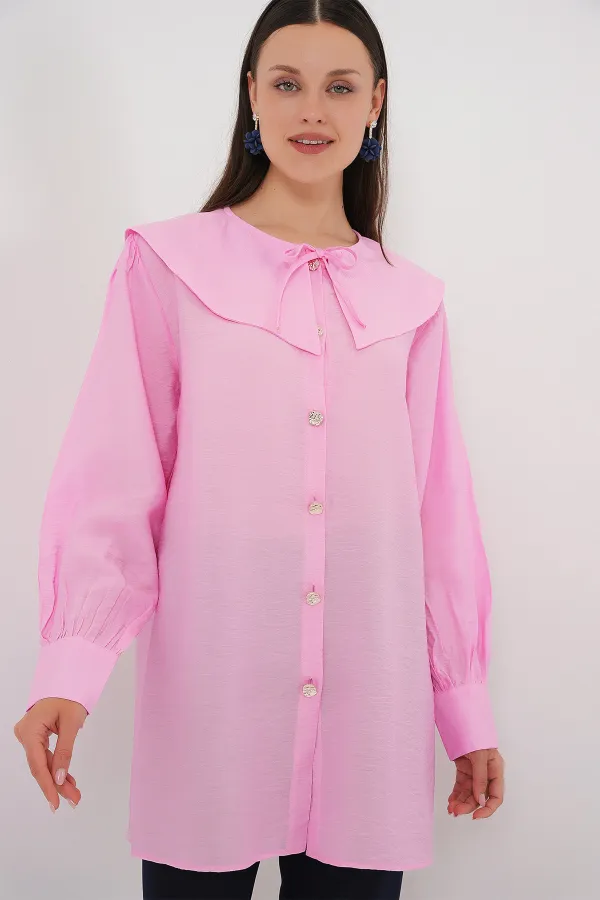 Women's Peter Pan Collar Long Tunic 5967 - Pink
