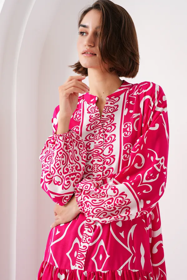 Robe hijab à motifs authentiques 2423 - L. Fuchsia