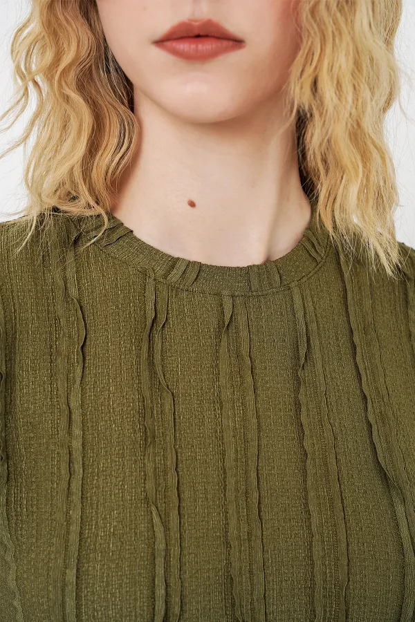 Women's Textured Sleeveless Knitted Stretch Blouse 991 - Khaki