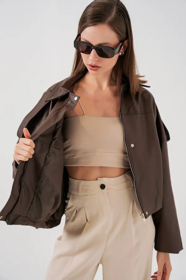 Women's Oversize Leather Jacket 1055 - Brown