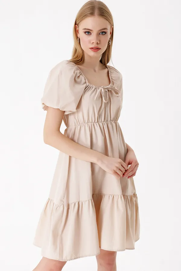Robe évasée en popeline beige 2351